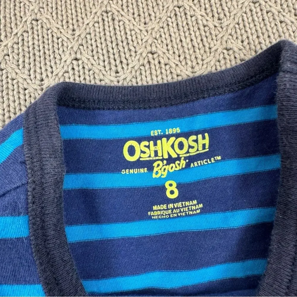 OshKosh B'gosh Blue and Yellow Striped Kids Just Here For The Pizza Tank Top ~ 8